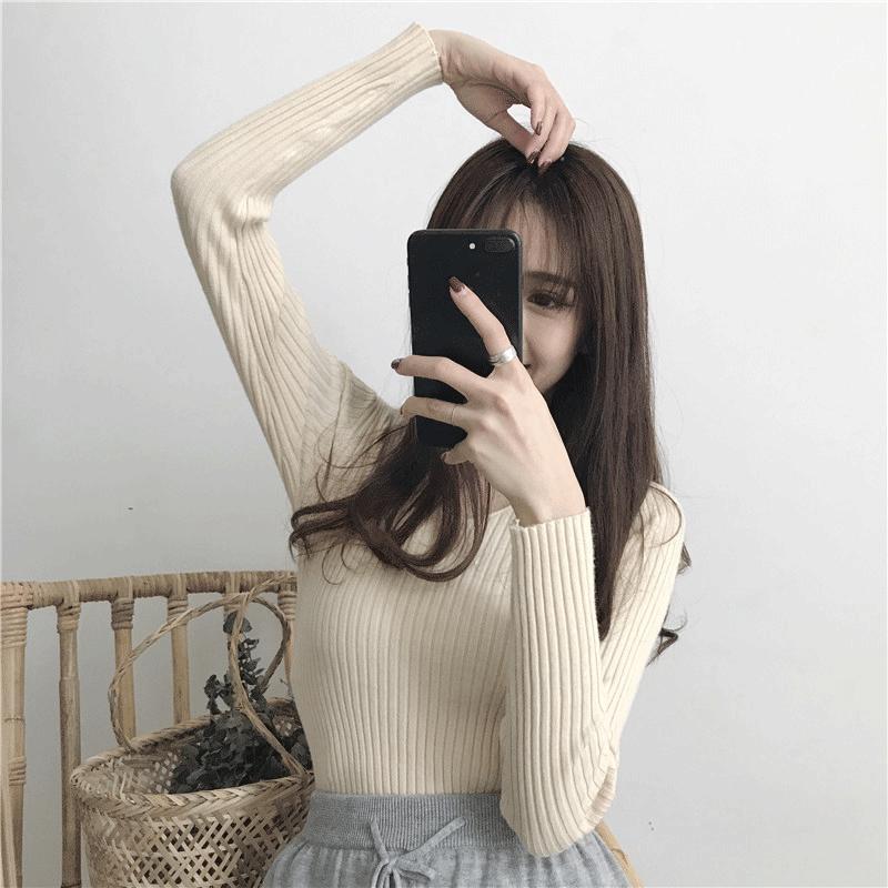 Korean Version Versatile Slim Fit Ins Autumn and Winter Long Sleeved V-neck Pullover Base Sweater Knitted Sweater with Pit Stripe Sweater for Women