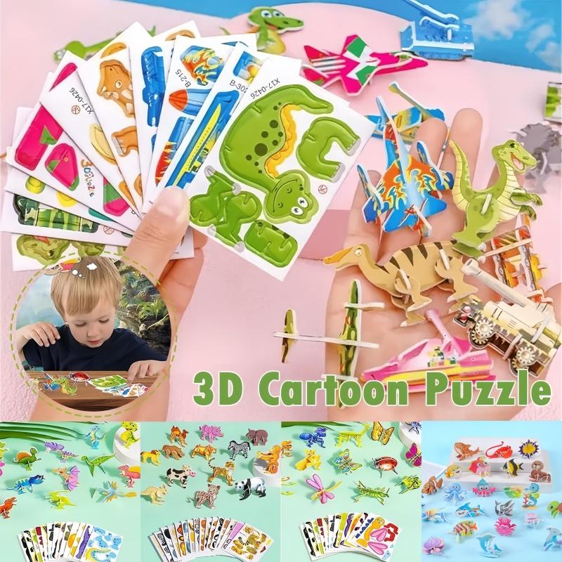 30Pcs Cartoon 3D Animal Insect Theme Paper Jigsaw Puzzles Kids Educational Toys Birthday Favors School Rewards Pinata Fillers