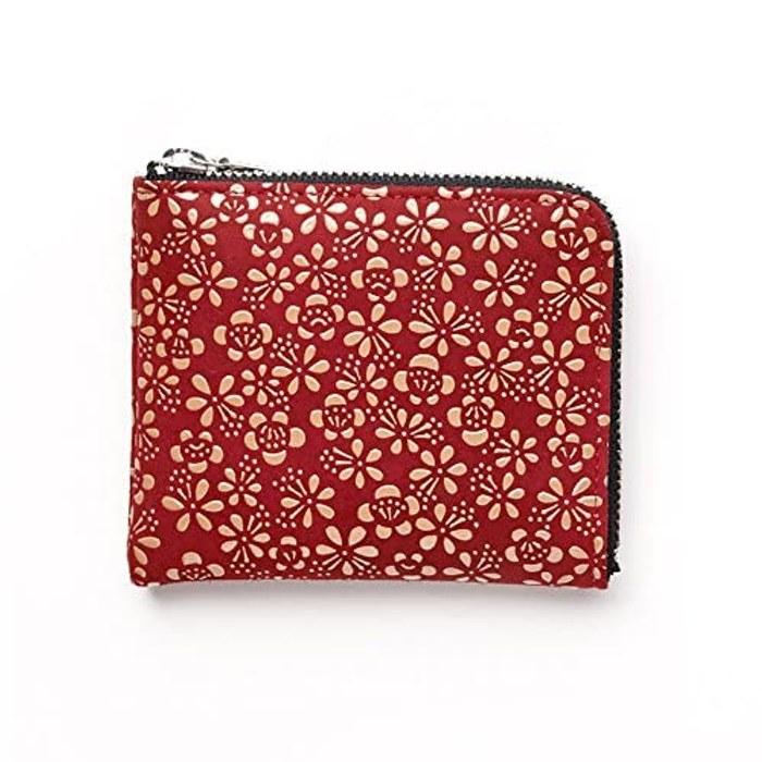 [Inden-ya] INDEN-YA Leather Coin Purse with Fastener (Red x White Lacquer/Plum Pattern)