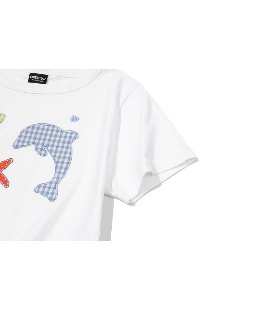 CPGN STUDIO Dolphin Pop Crop Short Sleeve Tee White