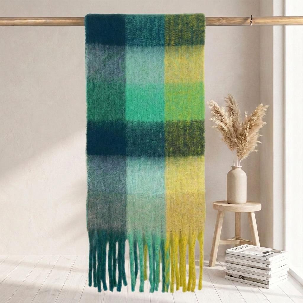 | Imitation mohair plaid scarf | Autumn and winter warm AC grid | Support LOGO customization