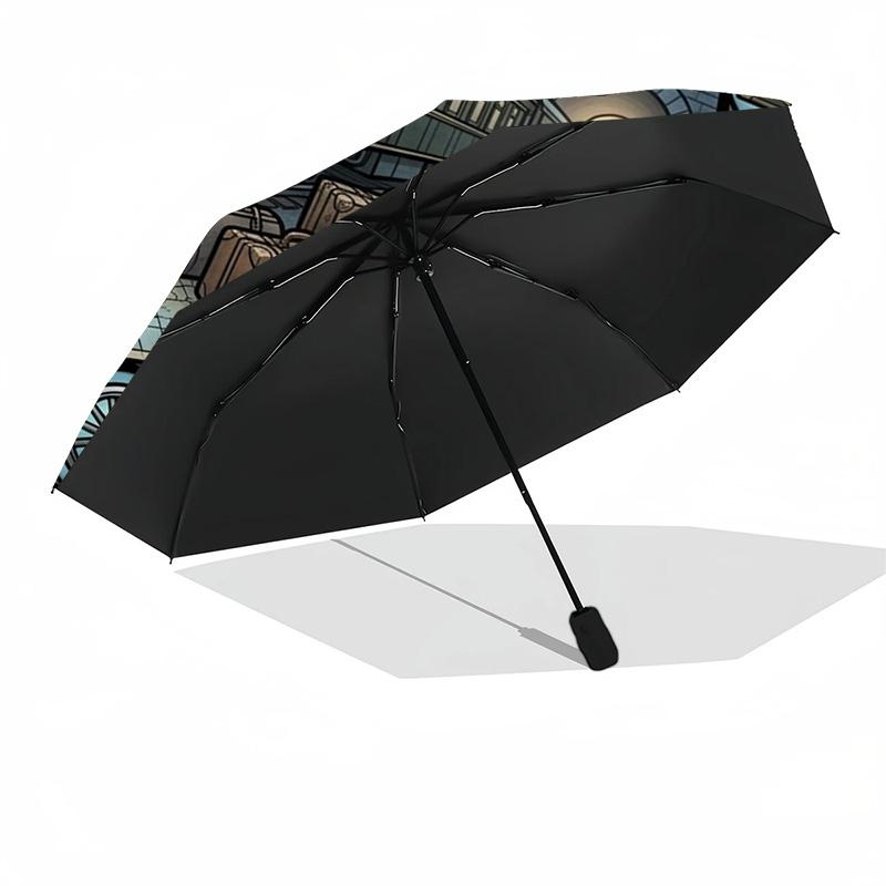 Train Journey Through Time pattern umbrella, portable and foldable design, 8 ribs, a casual accessory for Halloween, Christmas, and birthday gifts.