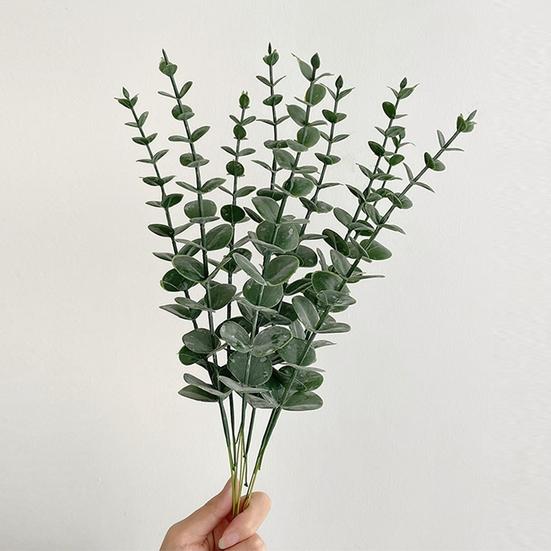 24Pcs Artificial Leaves Realistic Care Easy Simulated Plastic 38cm Eucalyptus Green Plant Branch