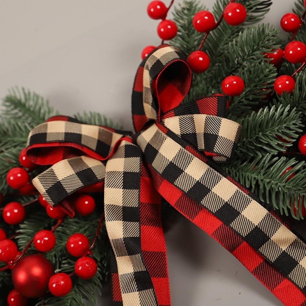 New 70cm Christmas Wreaths Artificial Red Berries Door Swag Hanging Plaid BowKnot Xmas Garlands Door Ornaments