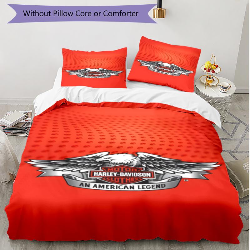3pcs Duvet Cover Set (1*Duvet Cover + 2*Pillowcase, Without Core), Harley Davidson Print Soft All‑Season Bedding Set, Home Bedroom Decor Gift
