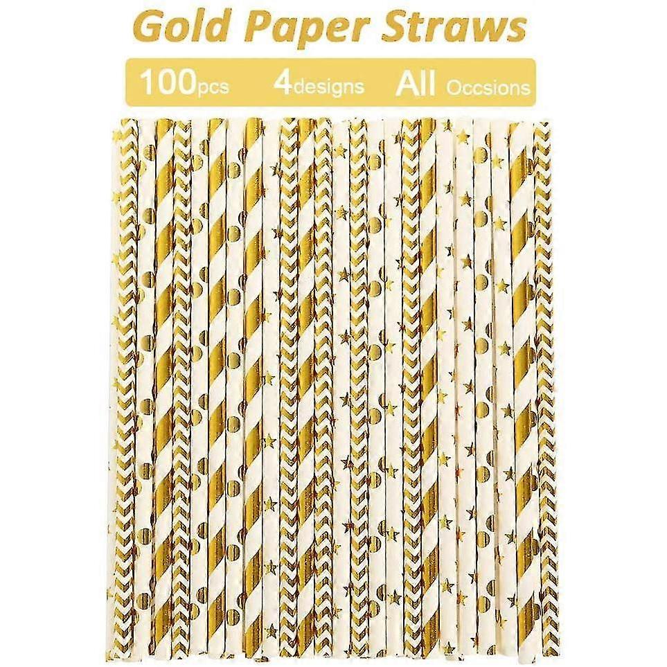 Paper Straws For Drinking, Disposable Biodegradable Cocktail Straws, Perfect For Birthday, Party Supplies , Baby Shower(gold, 100pcs/pack)