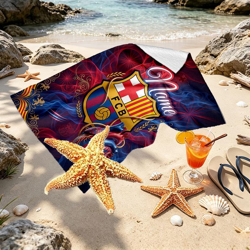 Personalisierter Strandtuch mit individuellem Namen, FC Barcelona Druck, für Reise, Camping, Strandparty, Heimdekoration, Geburtstagsgeschenk für Familie & Freunde