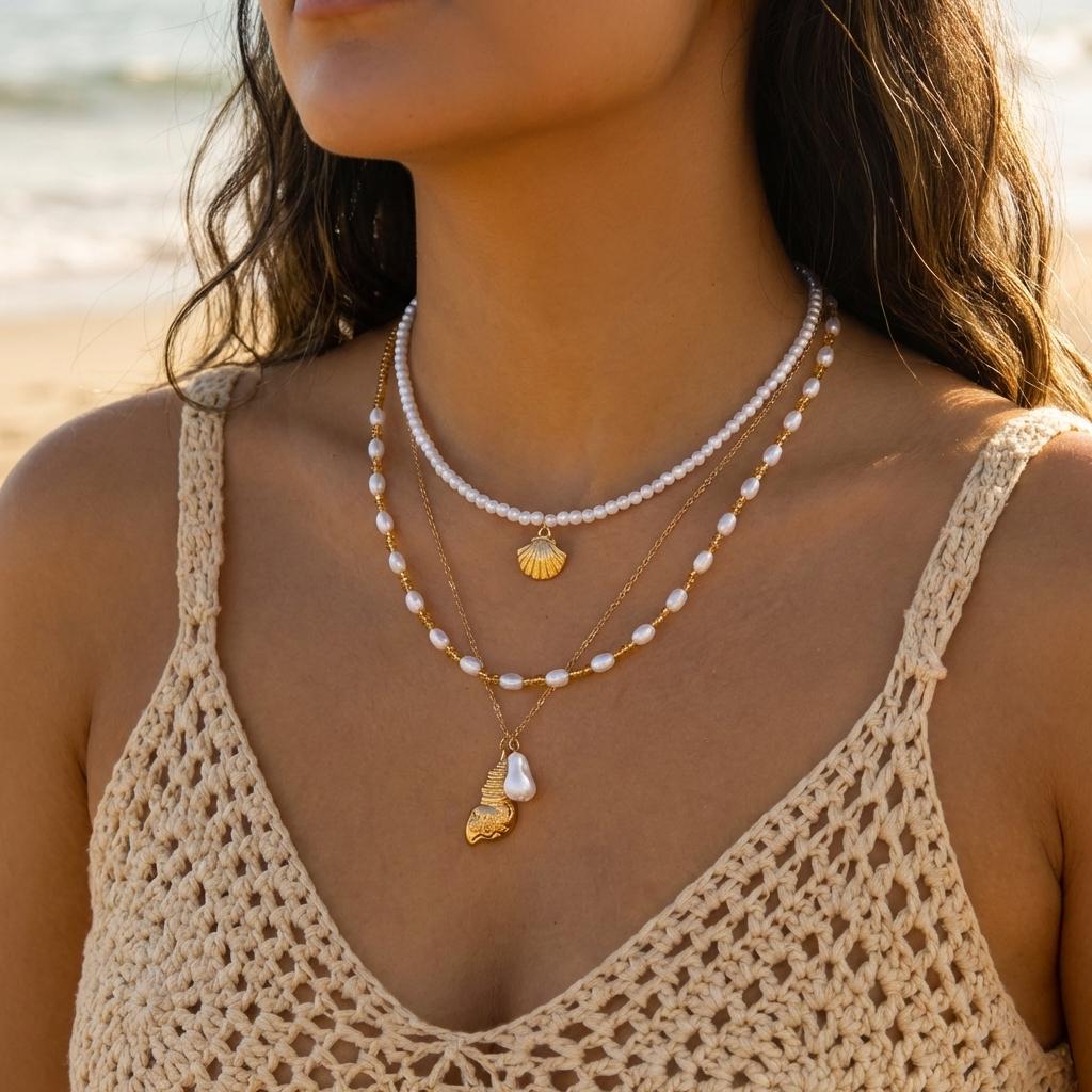 

Bohemain Vintage Shell Multi Layered Necklace Set for Women Handmade Starfish Turtle Clavicle Choker Beach Party Jewelry Gift