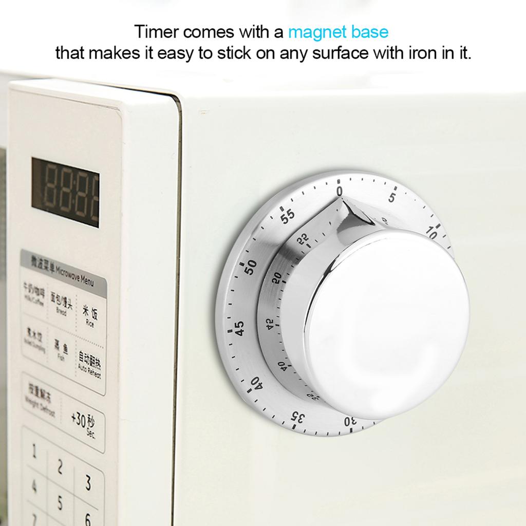 Manual Mechanical Kitchen Timer with Magnetic Base Countdown Cooking Baking Timing Tool Silver