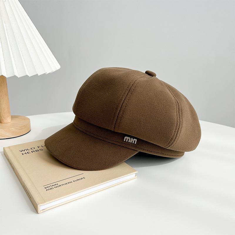 New Hat Women's Plaid Beret Fashionable Outdoor Leisure Literary Painter Hat Warm Sunshade Octagonal Hat Trendy Women