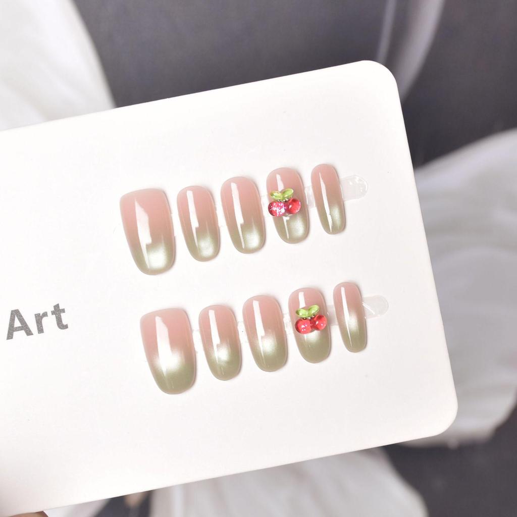2025 Summer Guava Green Wearable Short Oval False Nails - Whitening Blush Manicure