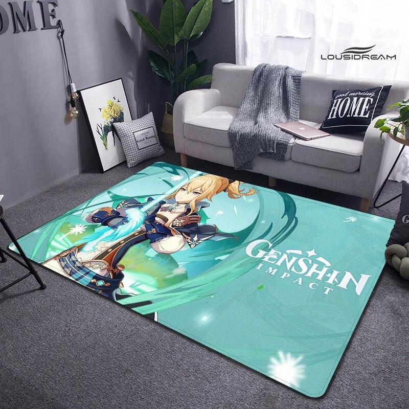 Genshin Spiel Cartoon Druck Teppich Wohnzimmer Schlafzimmer Teppich rutschfeste Fußmatte Kinderspielzimmer Teppich Fotografie Requisiten