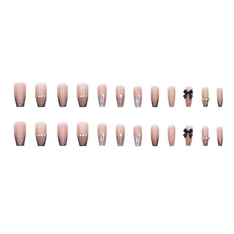 Europeisk & Amerikansk Stil Svarta Nagelwraps: Avtagbara Långa Naglar med Rosettdesign - Mörk och Edgeig Look