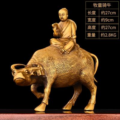 Solid Brass Shepherd Boy Riding Figurine Child Bull Home Office Desktop Decoration Zodiac Ox Yellow Ox Water Buffalo