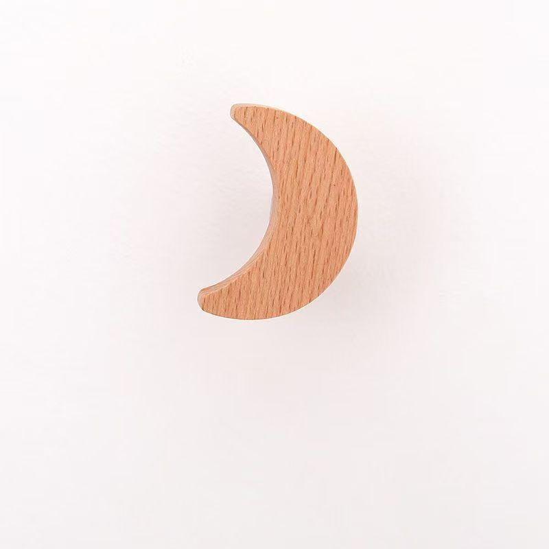 1PC Solid Wood Star Decorative Hook Moon Adhesive Hook No Punching Simple Wooden Wall Coat Hook Flower Cloud Interior