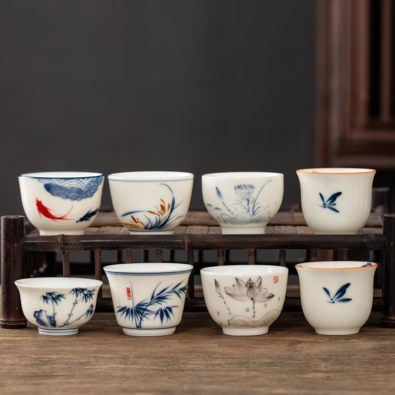 Hand-Painted White Porcelain Tea Cup, Personal Kung Fu Tea Set Bowl