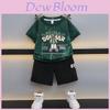 Trendy Korean Style Boy's Summer Short Sleeve Outfit Set For Kids Aged 3 To 8