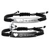 Polished Engravable Heart Cutout Hand-Woven Magnetic Clasp Couple Bracelet