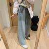Women's Elastic Waist Barrel Leg Pants Relaxed Fit Korean Thick Cashmere Acetate Blend Wide Leg Trousers Winter Loungewear Sweatpants