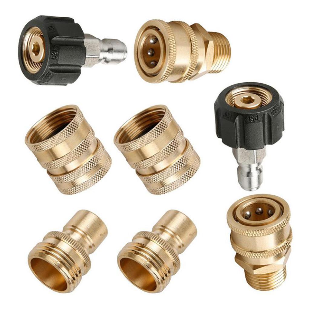 8pcs Brass High Pressure Hose connect quickly Kit, Replacement Parts, M22 to 3/8'' Washer