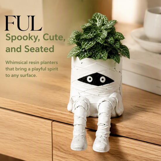Spooky Home Accents Halloween Sitting Leg-Dangled Planter, Funny Long Leg Succulent Plant Pot Whimsical Window Display Ornaments with Pumpkin