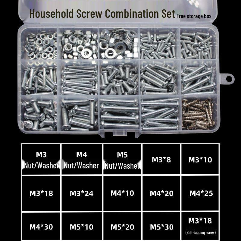 

Round Head Phillips Screws, Nuts, Caps & Washers Mixed Set M3-M6 - Complete Home Assortment