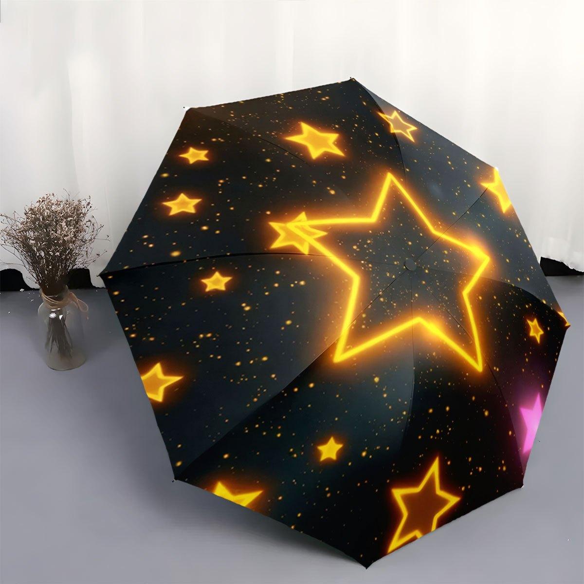

1pc Glowing Yellow Stars Umbrella | Portable Collapsible Design, Casual Outdoor Accessory, for all Seasons, Christmas Birthday (as the picture,Iron&8K)