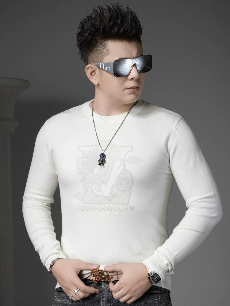 European Style High-End Embroidered Knitwear for Men, 2025 New Autumn and Winter Casual Long-Sleeve Warm Crew Neck Sweater