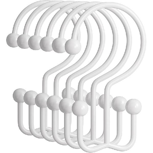 Amazer Black Shower Curtain Hooks, 12PCS Minimalist Simple Double Shower Curtain Rings, Rust-Resistant Metal Shower Hooks Shower Curtain Hangers,
