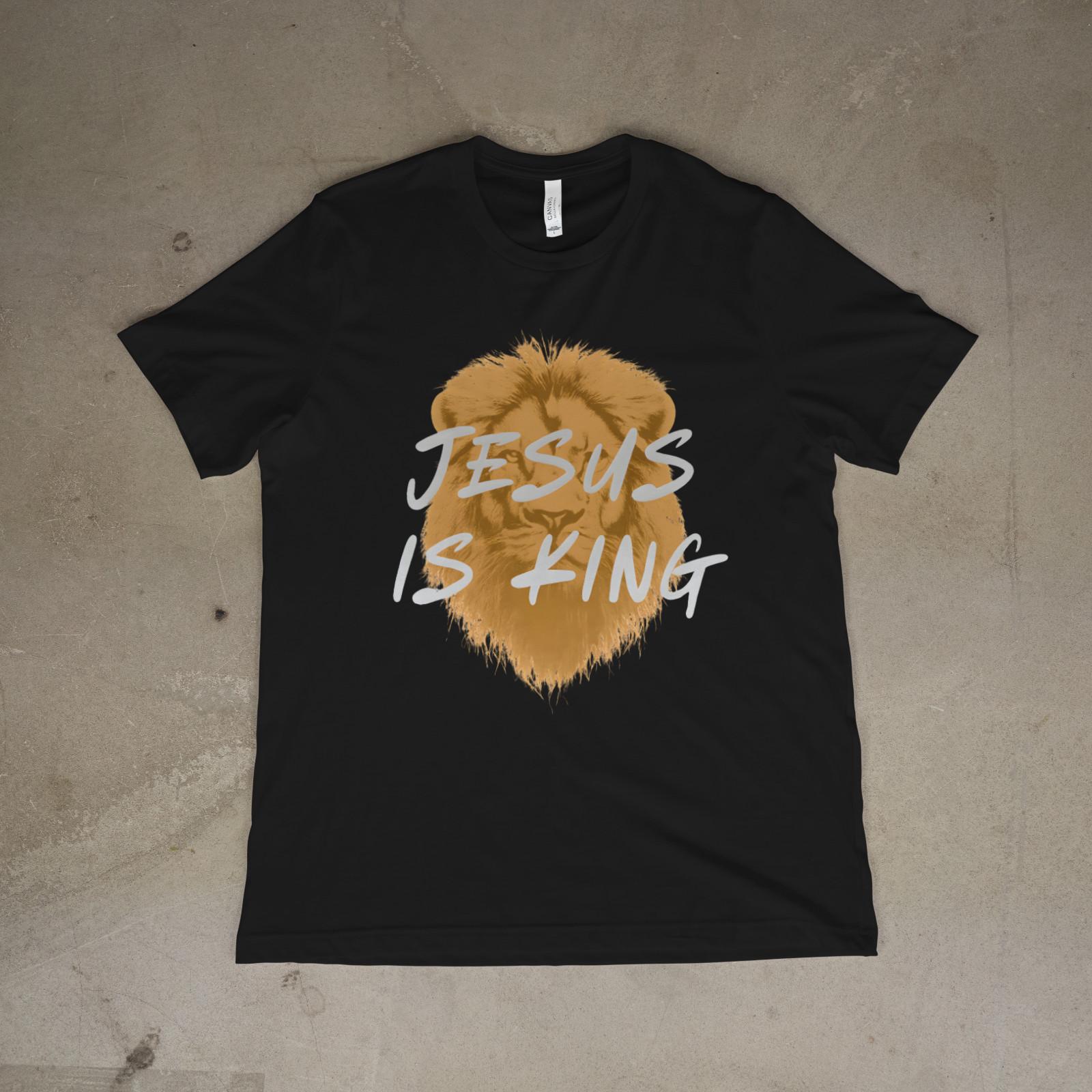 Jesus Is King Lion Shirt Christian Gold Lion of Judah Tee Faith Religious Gift S