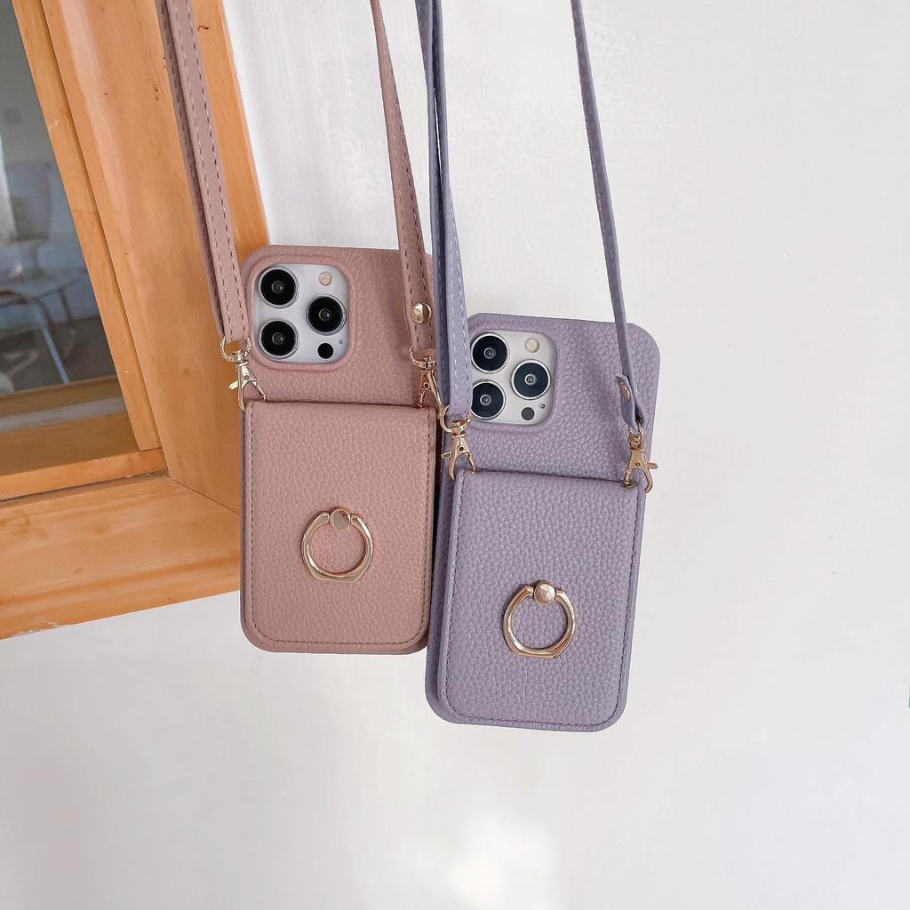 Ring Stand Phone Case For iPhone 17 Air 16 15 14 Plus 13 12 11 Pro Max Pocket Credit Card Holder Crossbody Lanyard Leather Cover