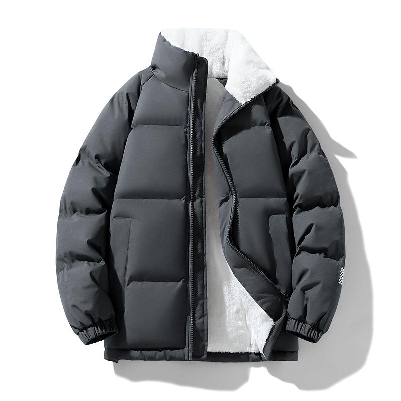 Korean Style Unisex Winter Cotton Coat with Plus Velvet - Loose, Casual, Trendy Couples' Jacket