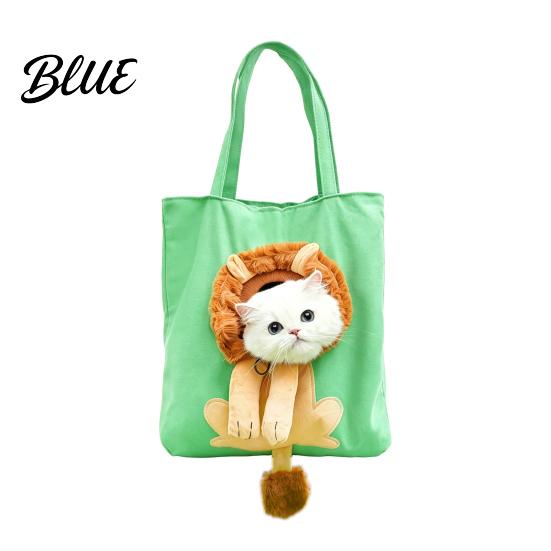 Portable Kitten Carrying Bag Pet with Head Hole, Plush Lion Rabbit Pig Cat Tote, Breathable Canvas Single Shoulder Pouch for Small Cats and