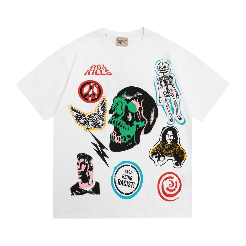 Wholesale GALLERY DEPT washed old short-sleeved beauty tide retro skull print couple loose T-shirt summer