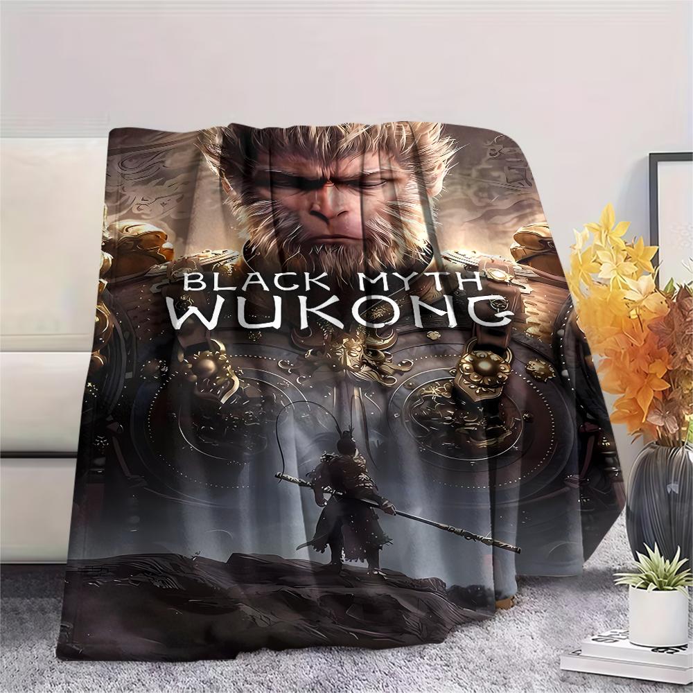 1Pc Black Myth Wukong Print Flannel Blanket, High quality Comfortable for All Seasons, Home Decor, Warmth and Comfort, Perfect for Gifts