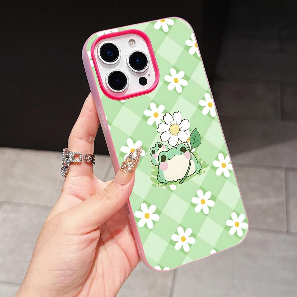 

Kawaii Frog Phone Case for iPhone 17 16 15 14 13 12 11 Air Pro Max Plus Jelly Double layer Rose Red Cover iPhone 12 Pro