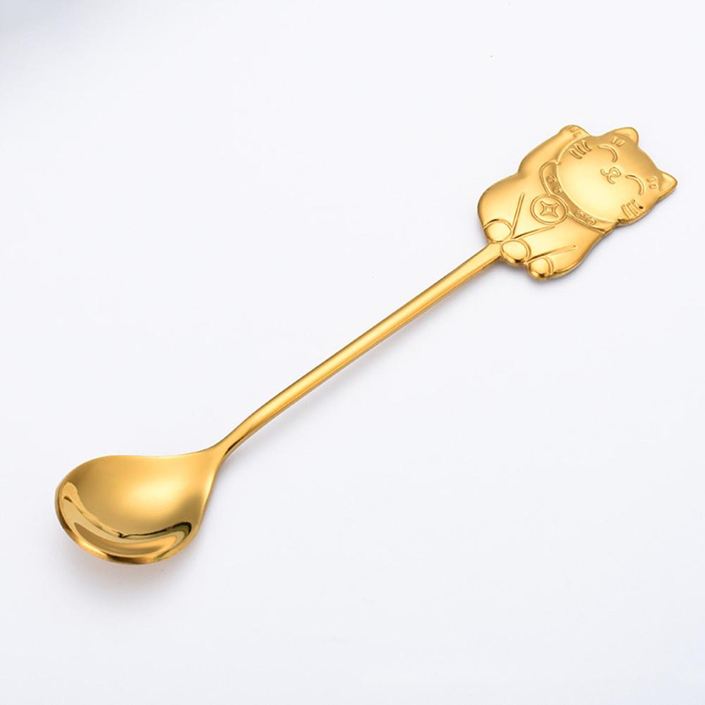 Luck Cat Coffee Stirring Spoon 304 Stainless Steel Colorful Creative Dessert Spoon For Tea Cappuccino Espresso Sugar