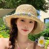 Sunscreen Flower Lafite Straw Hat Wide Brim Summer Beach Hat Portable Beachside Sun Hat  Outdoor