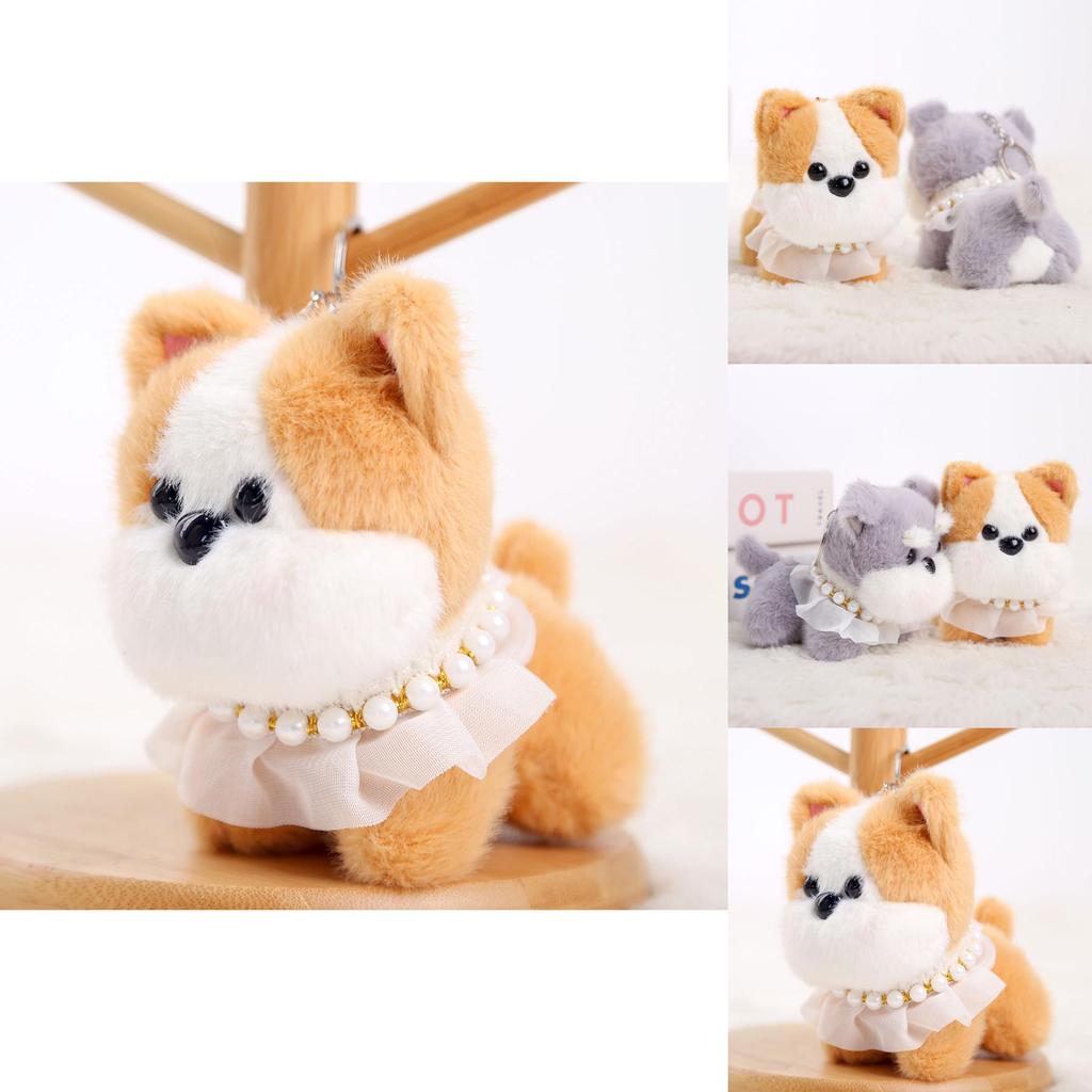 Plush Dog Keychain With Pearl Chain For Girls Gift And Bag Decoration