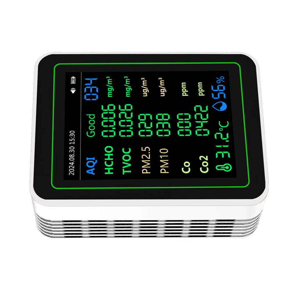 Air Quality Tester CO2 HCHO TVOC PM2.5 PM10 Temperature Humidity Sensor TFT Screen Air Quality Detector White