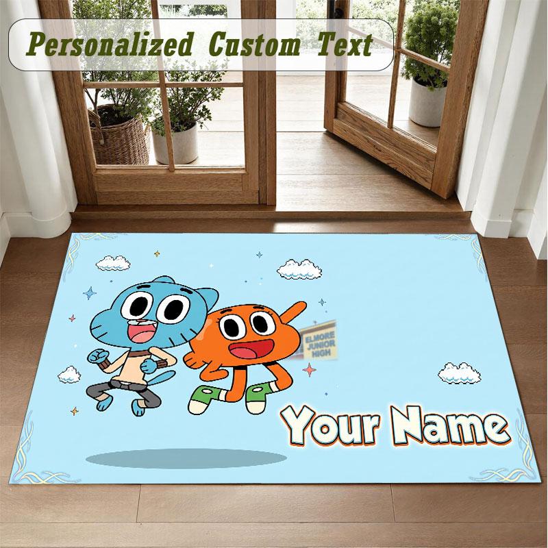Crystal Velvet Square Rug Custom NameAmazing World of Gumball Pattern Non Slip Home Floor Decor Rug