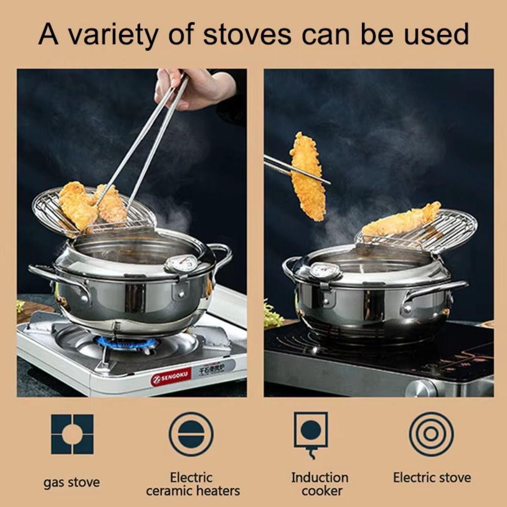 with Thermometer Tempura Fryer Pan 2.2/3.2/4.2L Mini Cooking Fryer Deep Frying Pot  Tempura Making