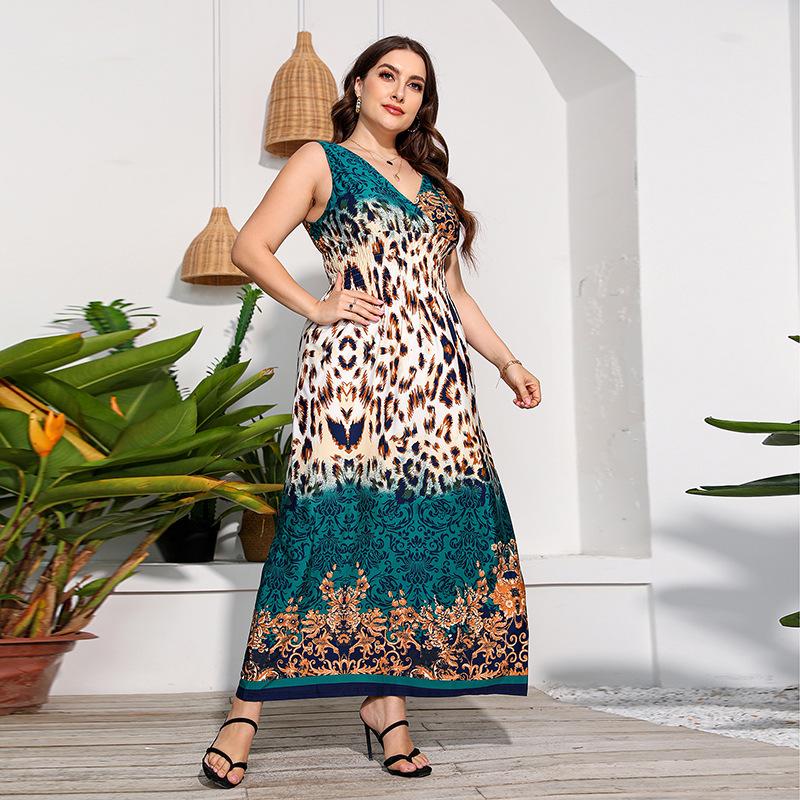 Letní dámské šaty nadměrných velikostí Dlouhé šaty s bohémským potiskem