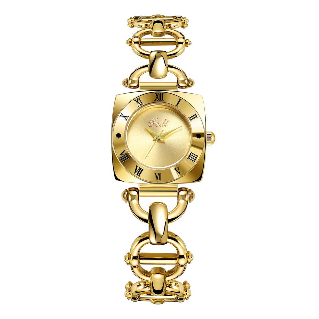GEDI Alloy Vintage Quartz Watch - Elegant Ladies' Design with Exquisite Copper Bracelet