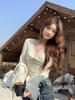Plus Size Women's Elegant V-neck Lace Patchwork Flared Sleeve Inner T-shirt