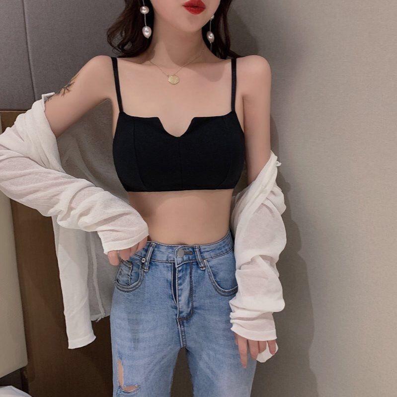 Backless Student Korean Style Women's Bra Wire-Free Thin Push-Up Sports Bra Camisole Spaghetti Strap Tank Top Underwear
