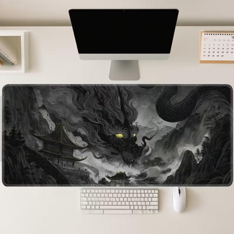 Fantasy Black Dragon Large Desk Mat Antislip Rubber Mousepad For Esport Gaming Room Pc Keyboard Workstation Desktop Decor