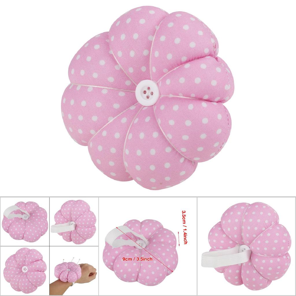 New Sewing Needle Pin Cushion Pumpkin Shaped Holder Wrist Strap Craft DIY Tool (Pink)