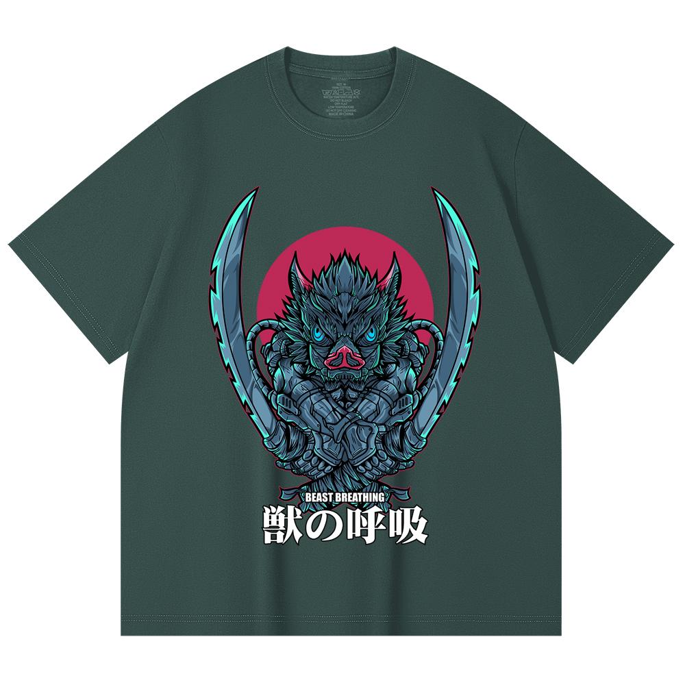 230 g/m² 100% Baumwolle Demon Slayer V29 Inosuke Aufdruck Unisex Schweres Baumwoll-T-Shirt