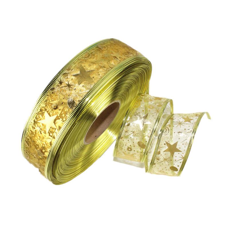 Festive 100 Yard 3.8cm Christmas Ribbon Multi-colored Edged Foil Ribbon For Home Decor